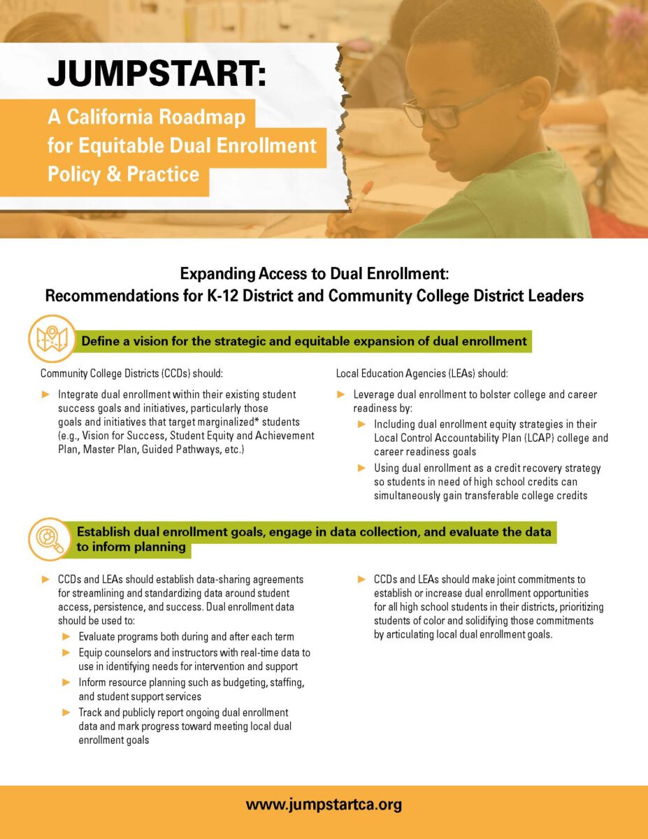 Expanding Access to Dual Enrollment: Recommendations for K–12 District and Community College District Leaders